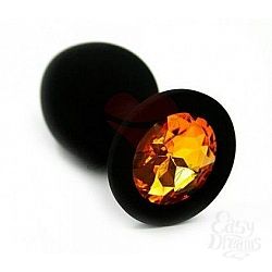  Чёрная анальная втулка с оранжевым кристаллом - 7,3 см.