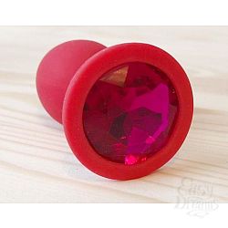  Красная анальная втулка с малиновым кристаллом - 7,3 см.