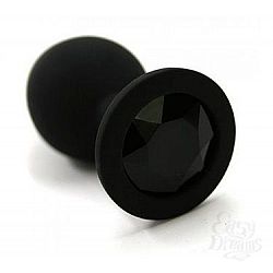  Чёрная анальная втулка с чёрным кристаллом - 7,3 см.