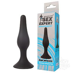  Чёрная анальная пробка Sex Expert - 9,5 см.
